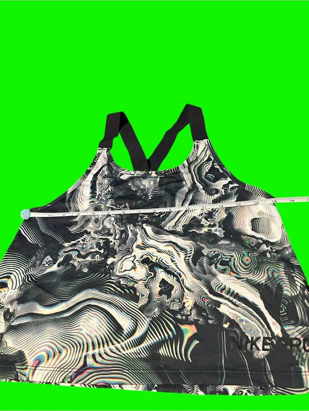 Nike Black & White/ Rainbow Marble-Print Racerback Crop Top